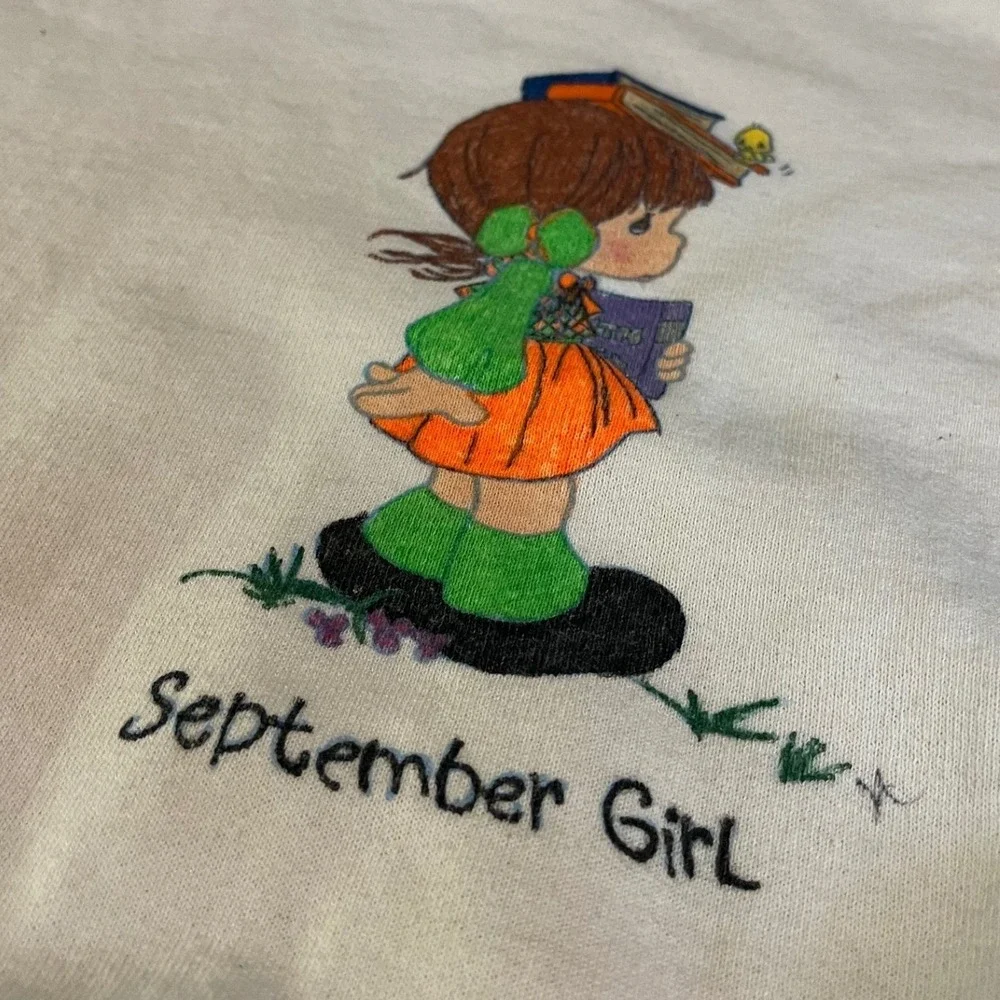 Vintage Fruit of the Loom September Girl Sweatshirt White Crew Kids 14-16 USA